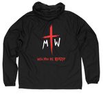 The Martyrs' Walk Rain Gear, a Black Quarter-Zip Windbreaker (back-view)