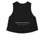 Rudy, our Badass mini-mule!, a Solid Black Blend Women?s Cropped Racerback Tank (back-view)