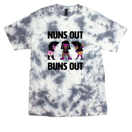 Nuns Out Buns Out T-Shirts, a Grey Crystal Tie Dye Tee