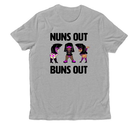 Nuns Out Buns Out T-Shirts, a Granite Grey Heather Allmade Organic Cotton Unisex Tee