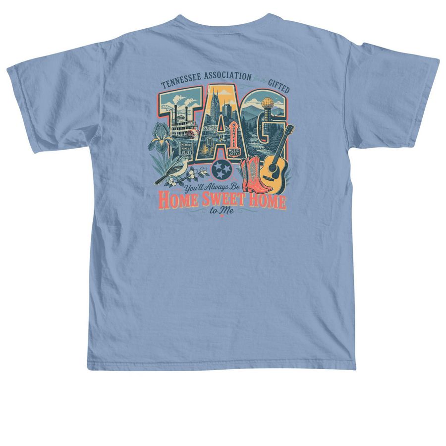 2026 TAG Conference Shirt, a Washed Denim Comfort Colors Unisex Tee (back-view)