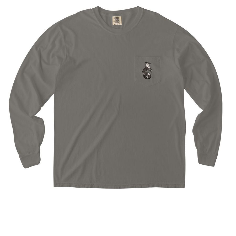 Simple Silken Pocket Tee: Chinchilla/Black, a Grey Comfort Colors Long Sleeve Pocket Tee