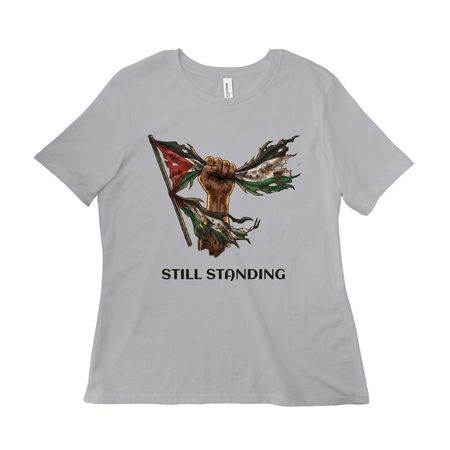 We are still standing- black&nbsp;, a Solid Athletic Grey Women?s Relaxed Cotton Tee