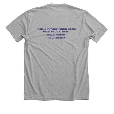 We sell queer books, a Athletic Heather Premium Unisex Tee (back-view)