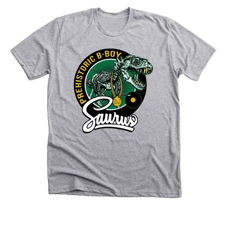 DJ SAURUS LOGO, a Athletic Heather Premium Unisex Tee