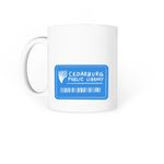 Library Card Mug, a White Coffee Mug (back-view)