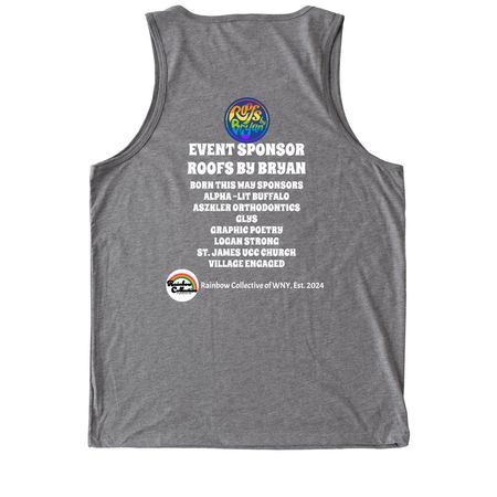 2024 Official Pride in the Park Merch, a Aluminum Grey Allmade Eco Triblend Tank (back-view)