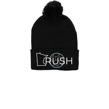 Rush Beanie, a Black Printed Pom-Pom Beanie