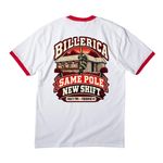 Mac 2?s to Firehouse #2, a White/ Red Cotton Ringer Tee (back-view)