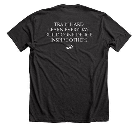 Signature Line, a Dark Grey Heather Premium Unisex Tee (back-view)