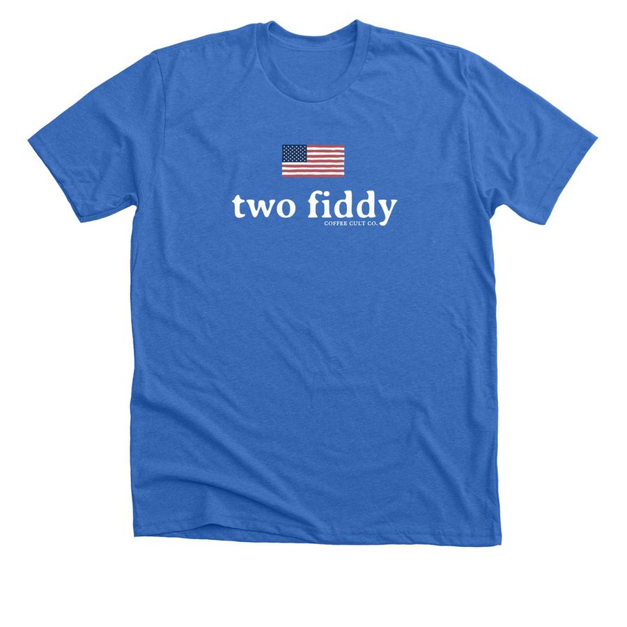 TWO FIDDY, a Heather True Royal Premium Unisex Tee