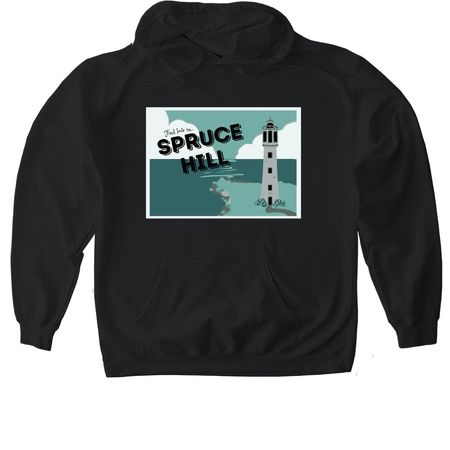 Find Love in Spruce Hill, a Black Gildan Softstyle Pullover Hoodie