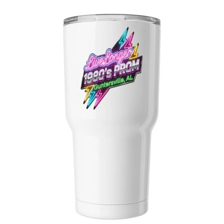LiveLonger 1980's Prom Tumbler, a White Insulated Tumbler