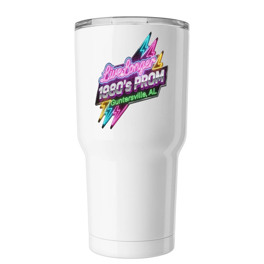 LiveLonger 1980's Prom Tumbler, a White Insulated Tumbler