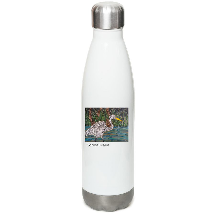 Wetland Water Bottle 1, a White Stainless Steel Water Bottle