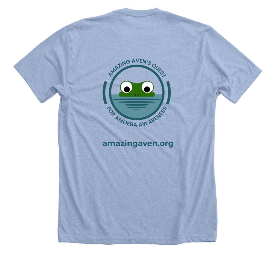 Amazing Aven's Quest for Amobea Awareness, a Heather Baby Blue Premium Unisex Tee (back-view)