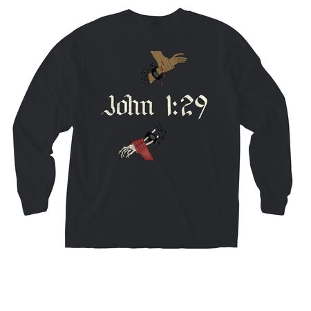 Behold John 1:29 Pocket Tee's, a Black Comfort Colors Long Sleeve Pocket Tee