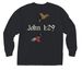 Behold John 1:29 Pocket Tee's, a Black Comfort Colors Long Sleeve Pocket Tee (back-view)