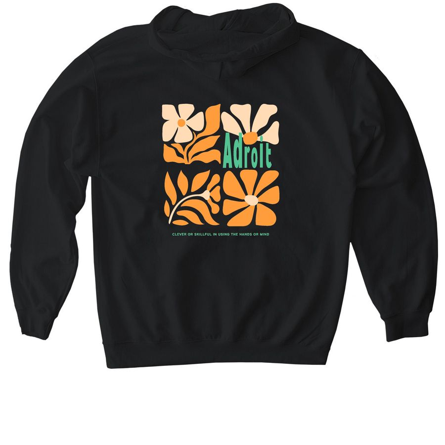 Adroit in Bloom (BACK DESIGN), a Black Gildan Softstyle Pullover Hoodie