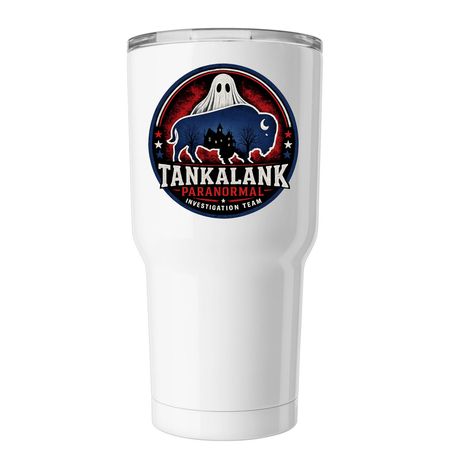 Ghosty tumbler, a White Insulated Tumbler (back-view)