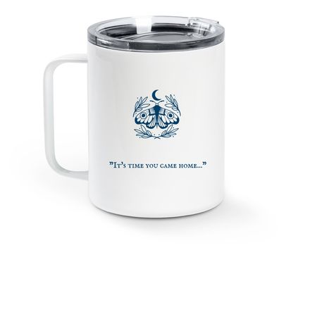The Black Bird Oracle Book Cover Travel Mug, a White Stainless Steel Travel Mug (back-view)