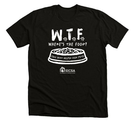 W.T.F. - Where's the Food, a Black Heather Premium Unisex Tee