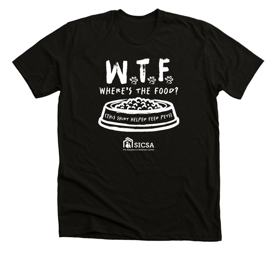 W.T.F. - Where's the Food, a Black Heather Premium Unisex Tee