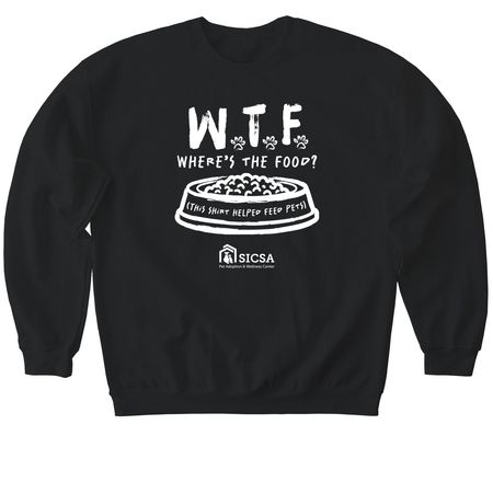 W.T.F. - Where's the Food, a Black Softstyle Crewneck Sweatshirt