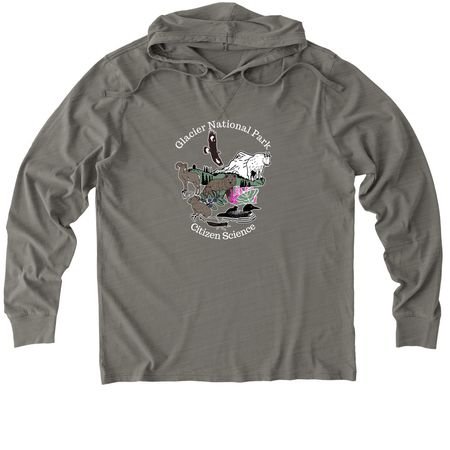 Glacier National Park - Citizen Science, a Driftwood Grey Allmade Organic Cotton Mineral Dye Hoodie Tee