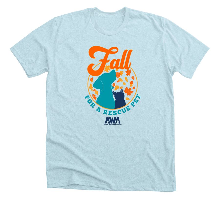 Fall for a rescue pet, a Heather Ice Blue Premium Unisex Tee