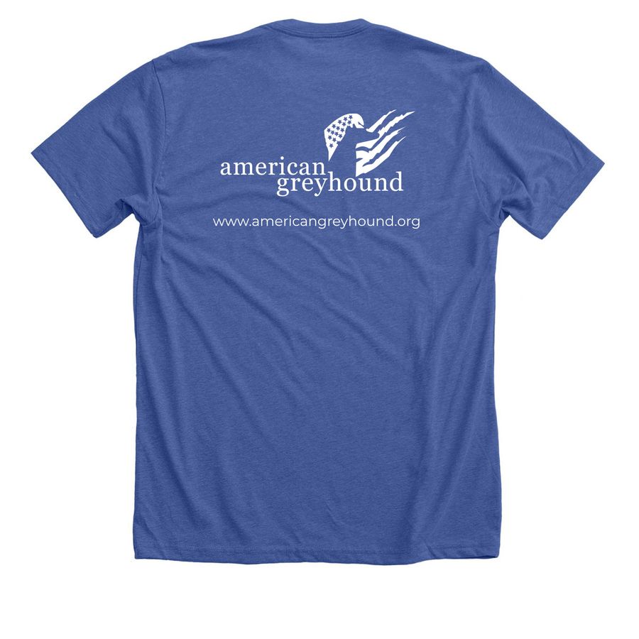 American Greyhound Logo Shirt, a Solid True Royal Premium Unisex Tee (back-view)