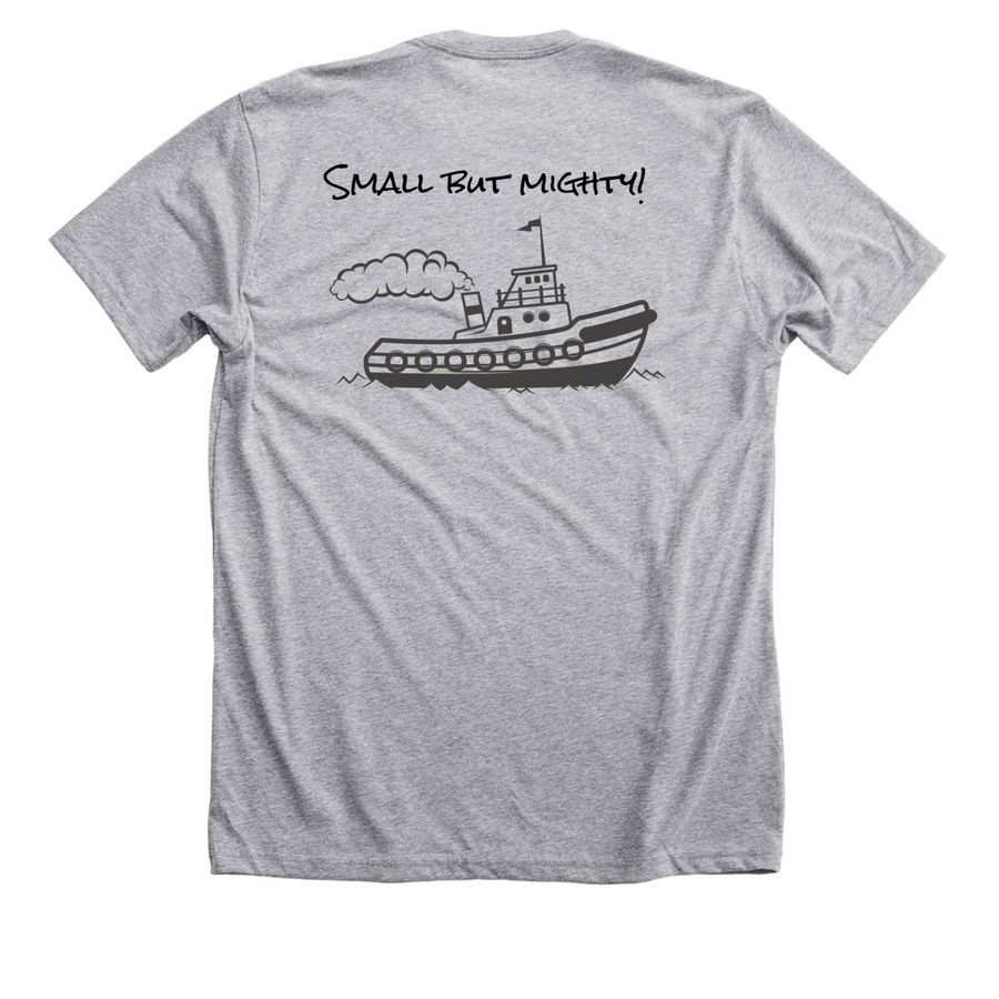 Small But Mighty, a Athletic Heather Premium Unisex Tee (back-view)