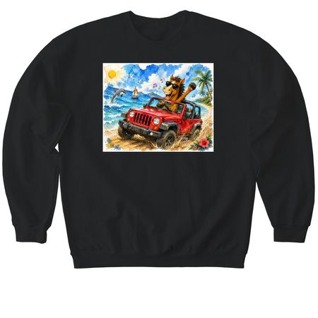 Red Jeep, a Black Softstyle Crewneck Sweatshirt