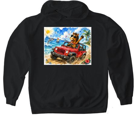 Red Jeep, a Black Gildan Softstyle Pullover Hoodie