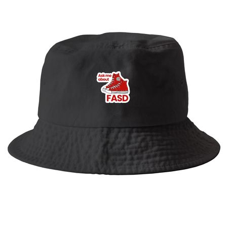 Ask Me About FASD Hats, a Black Printed Bucket Hat
