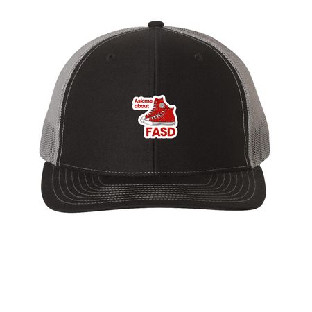 Ask Me About FASD Hats, a Black/ Charcoal Printed Snapback Trucker Cap