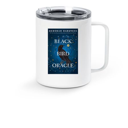 The Black Bird Oracle Book Cover Travel Mug, a White Stainless Steel Travel Mug