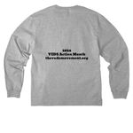 The V Matters 2026 Community-Designed Tee, a Athletic Heather Unisex Heavyweight Long Sleeve Tee (back-view)