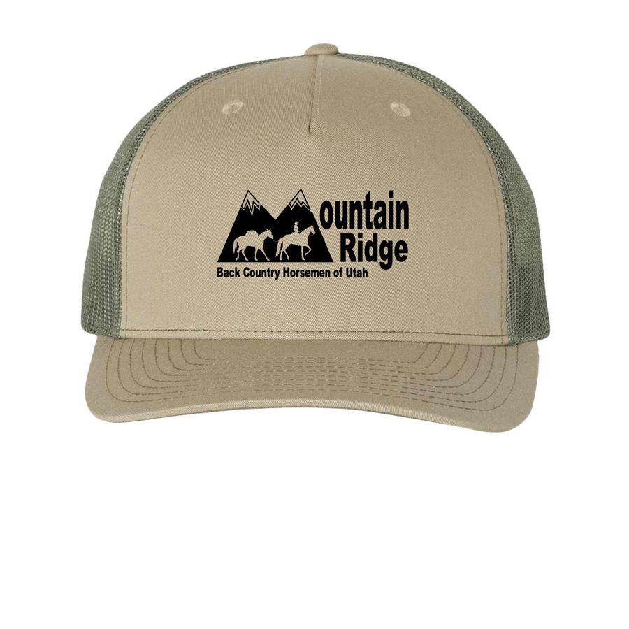 BCHUMR Hats, a Pale Khaki/ Loden Green Printed Five-Panel Trucker Cap