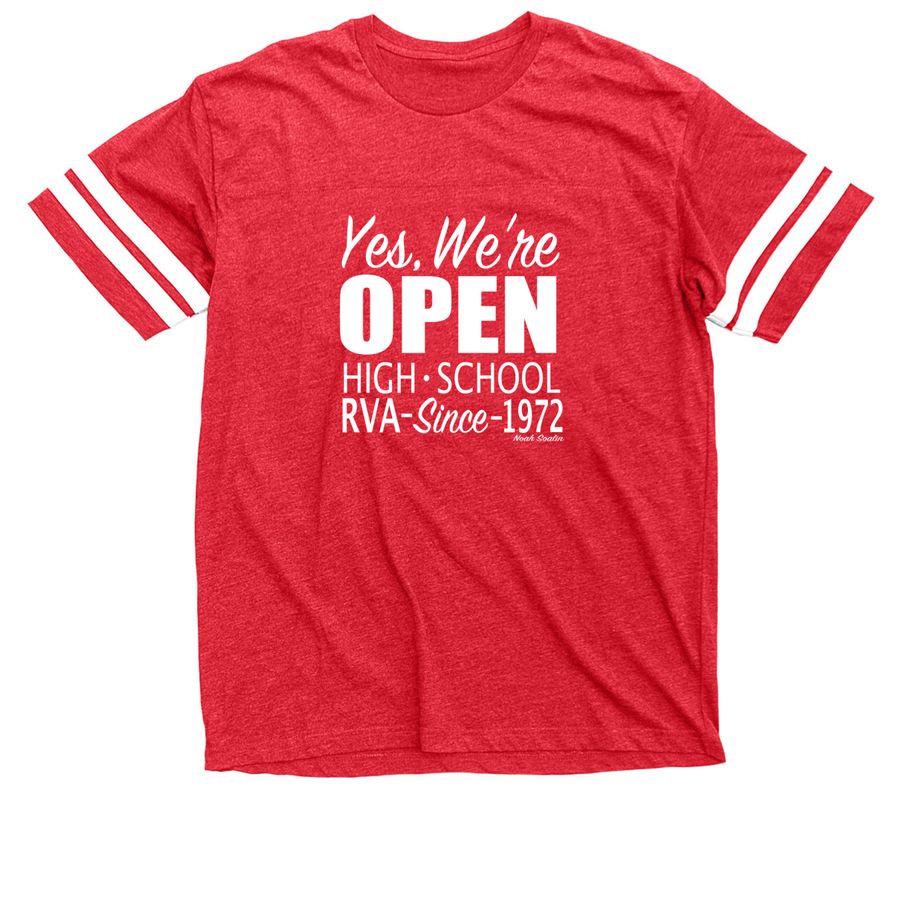 Yes, We're OPEN Hoodie & T-Shirt White Font, a Vintage Red / White Football Jersey Tee