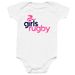 Girls Rugby Baby Onesie Light Colors, a White Infant Onesie