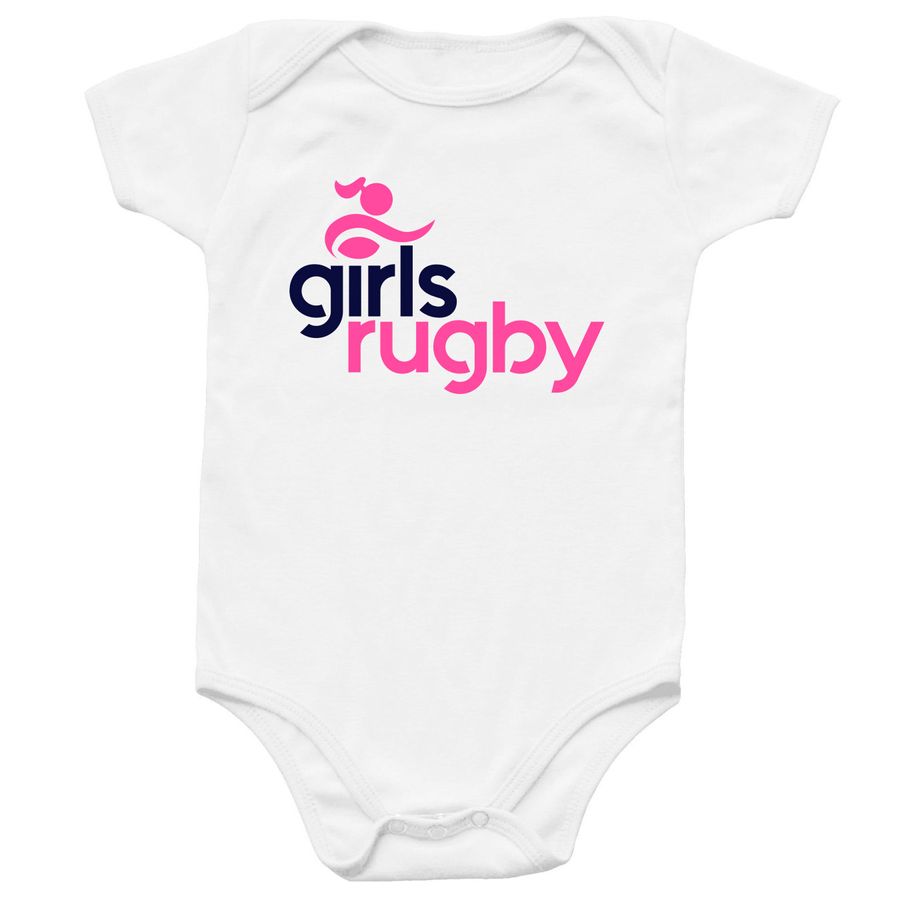 Girls Rugby Baby Onesie Light Colors, a White Infant Onesie