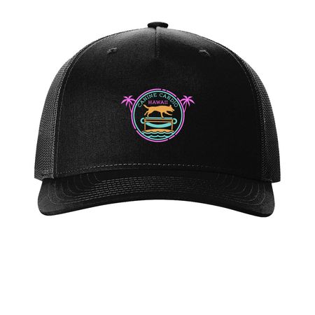 Canine Cardio Hawaii, a Black Printed Five-Panel Trucker Cap