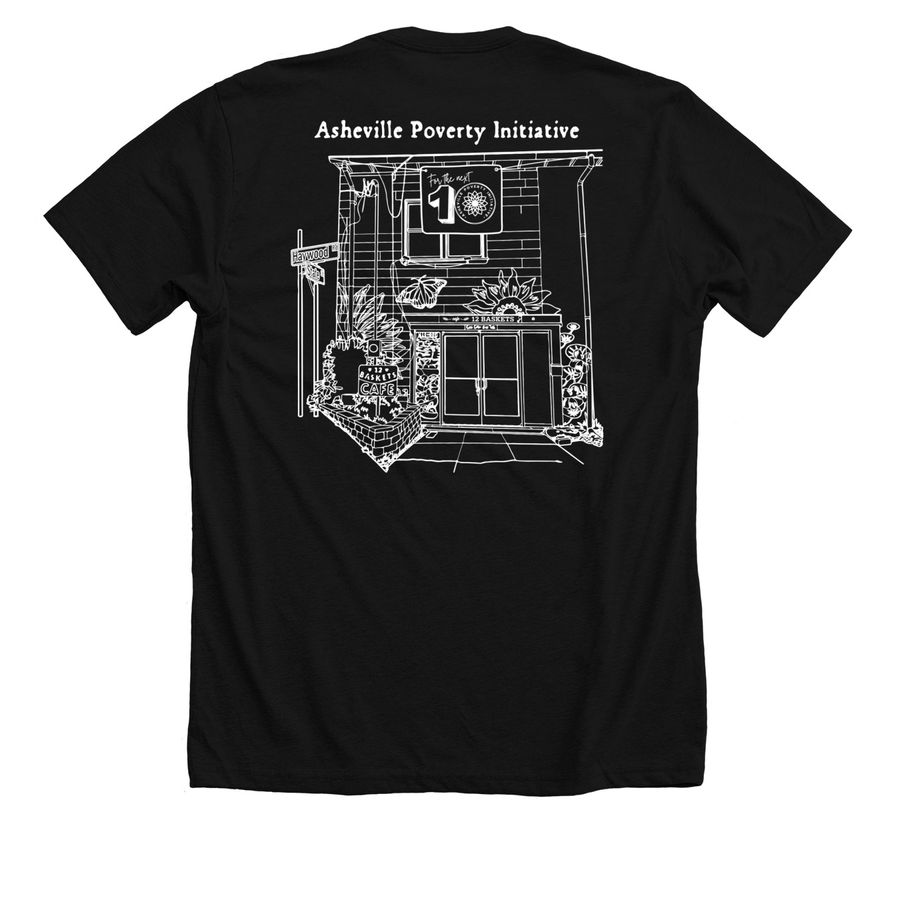 Asheville Poverty Initiative, a Solid Black Blend Premium Unisex Tee (back-view)