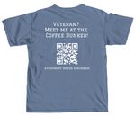 Meet me at the Coffee Bunker, a Blue Jean Comfort Colors Unisex Tee (back-view)