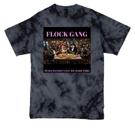 FLOCK GANG WE SLIDE THRU, a Black Crystal Tie Dye Tee