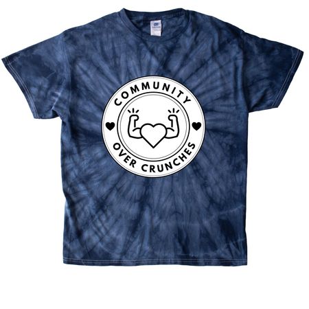 Community Over Crunches, a Navy Classic Tie Dye Tee