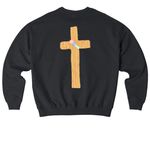 Job 33:28 Flower Cross, a Black Stanley/Stella Ledger Dry Crewneck Sweatshirt (back-view)