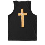 Job 33:28 Flower Cross, a Deep Black Allmade Eco Triblend Tank (back-view)