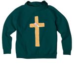 Job 33:28 Flower Cross, a Deep Sea Green Allmade Organic CVC Pullover Hoodie (back-view)